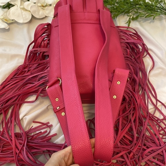 Paris Valtadoros Mykonos Fuchsia Pebbled Leather Fringe Small Staple Backpack